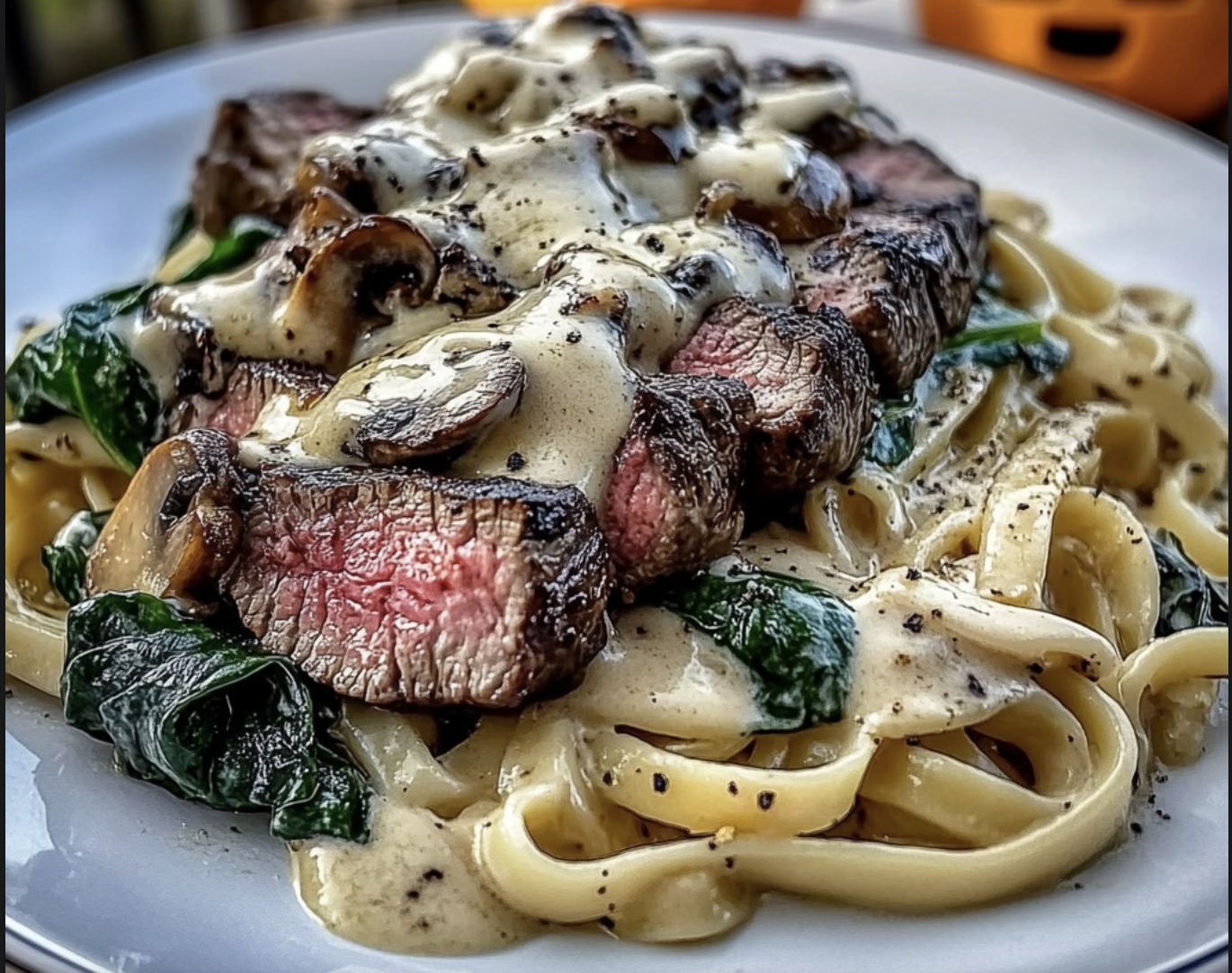 Flank Steak/Fettuccini: Gorgonzola Alfredo | Recipe Cloud App